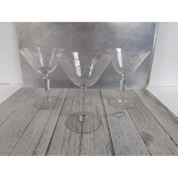 Fostoria Other - Vintage Etched Champagne Glasses Set 3 Fostoria Woodland Circa 1922 Tall Sherbet